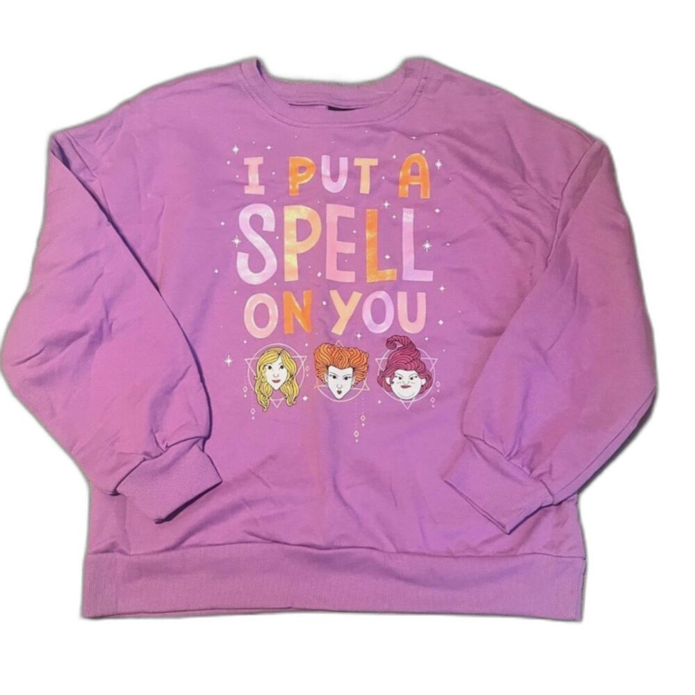 L 10/12 Girls Disney Halloween Hocus Pocus I Put Spell On You Fleece Sweatshirt